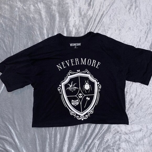 🎉 Bundle Deal: 4 for $20! 🎉 Wednesday Addams Nevermore cropped tee S - Picture 2 of 6